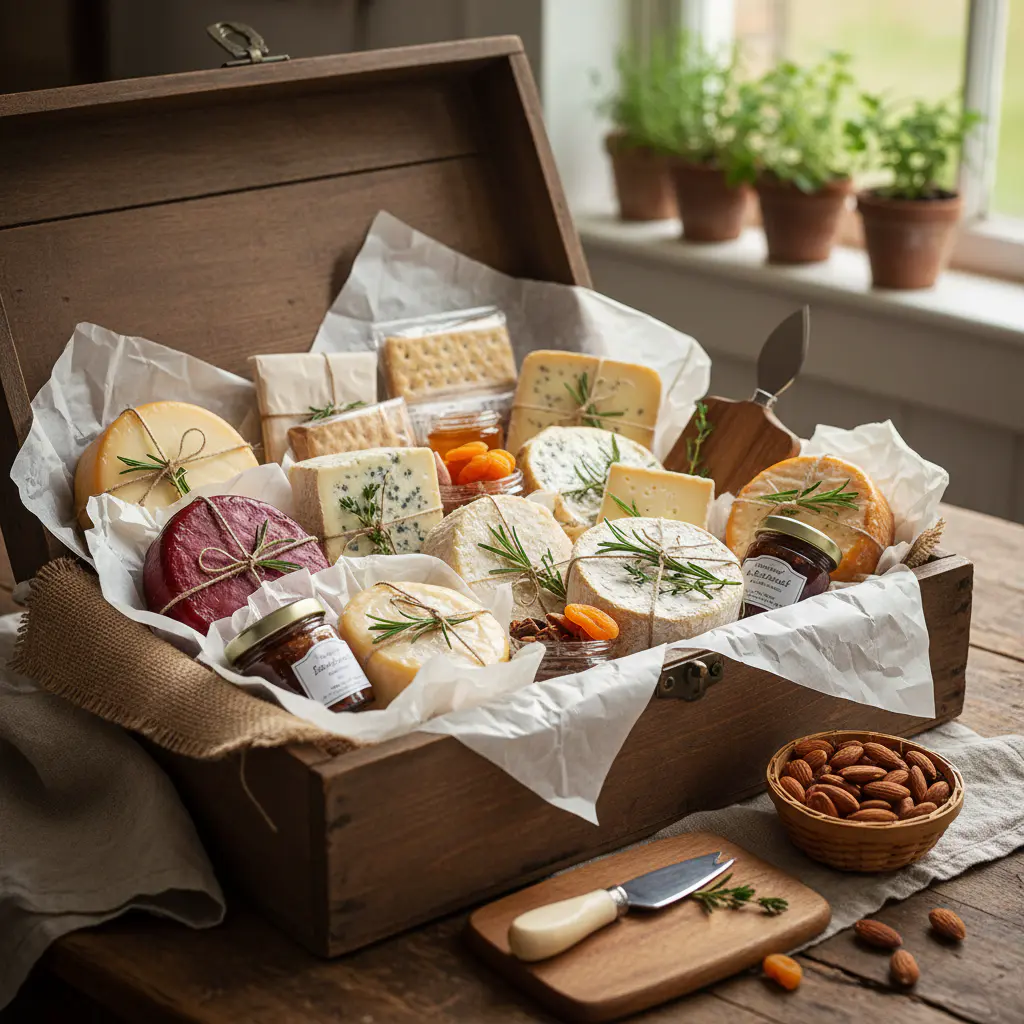Carefully packed cheese box ready for shipping